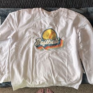 Softball long sleeve/light sweatshirt material. Size 2x but more like an XL.
